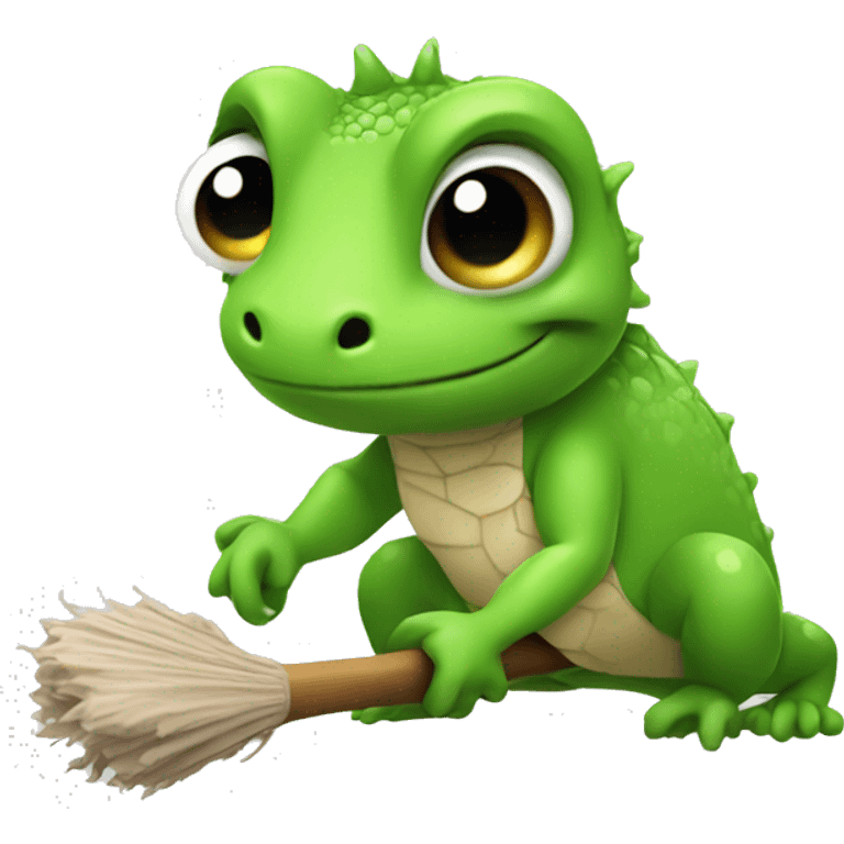 Cute lizard cleaning emoji