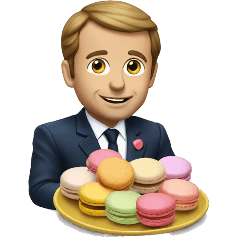 Manuel Macron en train de manger des macarons emoji