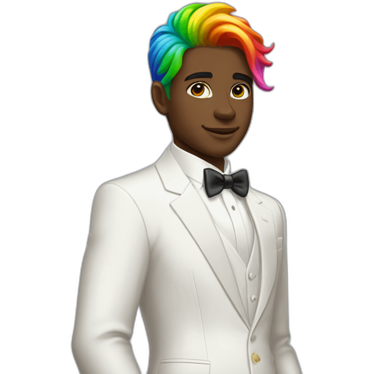 Posh-boy-with-white-suit-and-rainbow-unicorn-hair emoji