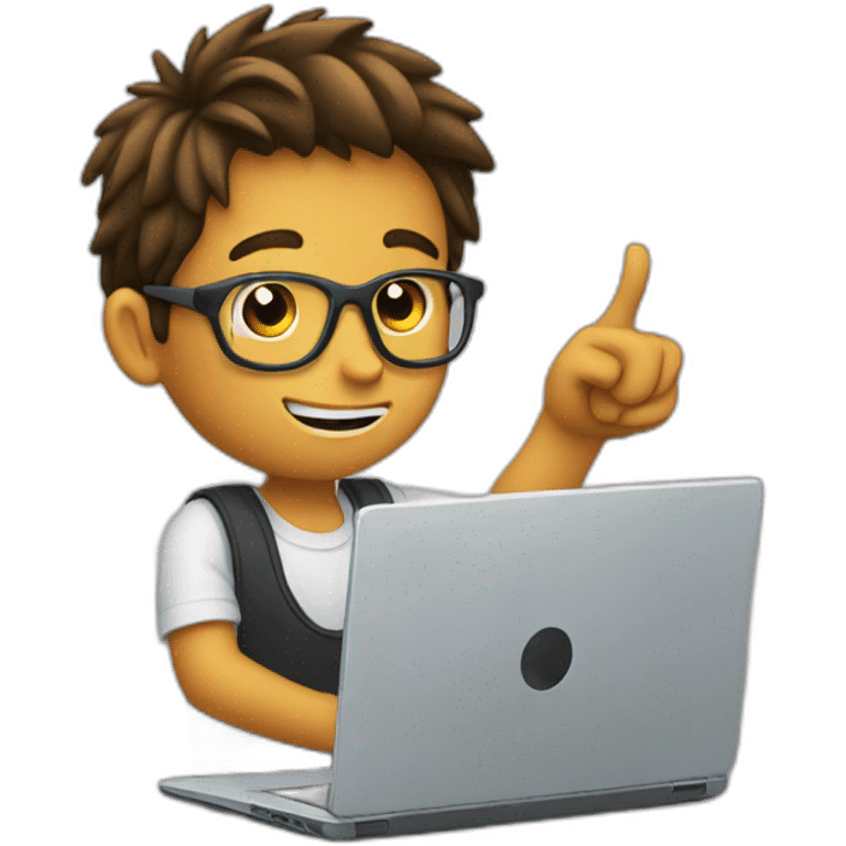 Boy with laptop pointing the finger to something emoji