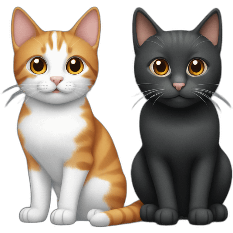 three cats, one dark grey, one ginger, one black and white emoji