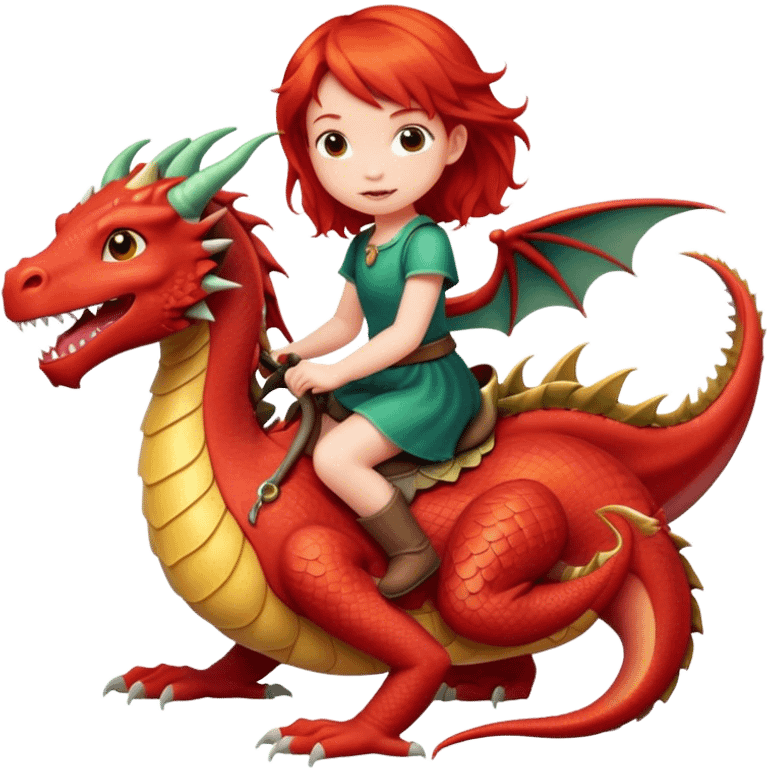 Red headed little girl riding a dragon  emoji