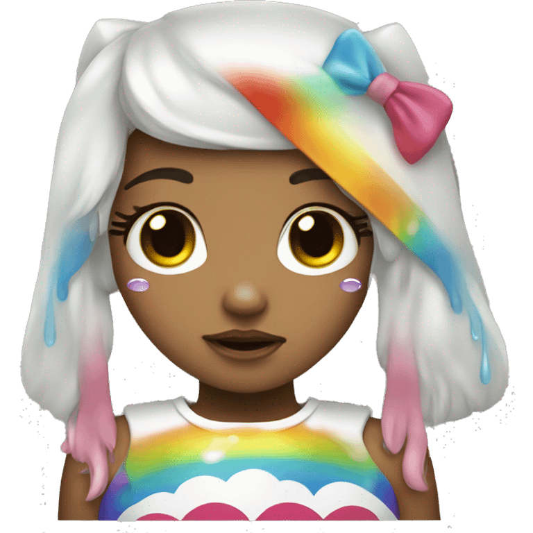 a girl dressed as hello kitty crying rainbow tears emoji