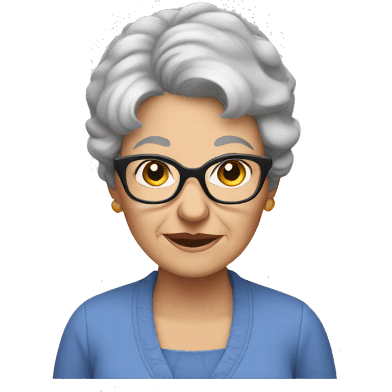 grandma, grey short hair, glasses, blue eyes emoji