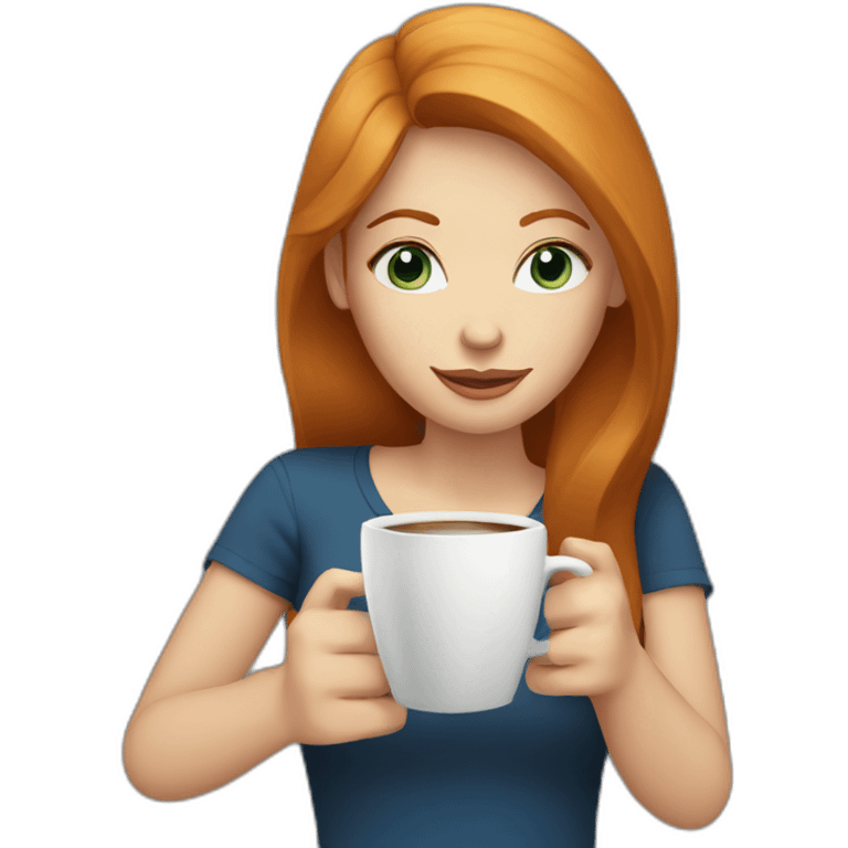 Ginger straight hair and blue eyes woman drinking a coffee emoji