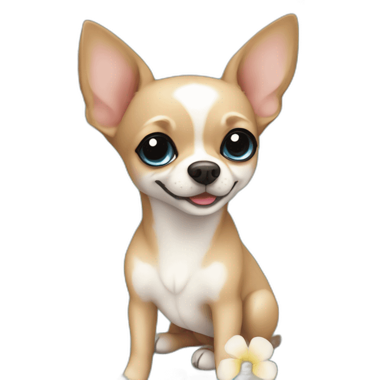 cute chihuahua with blue eyes and flowers emoji