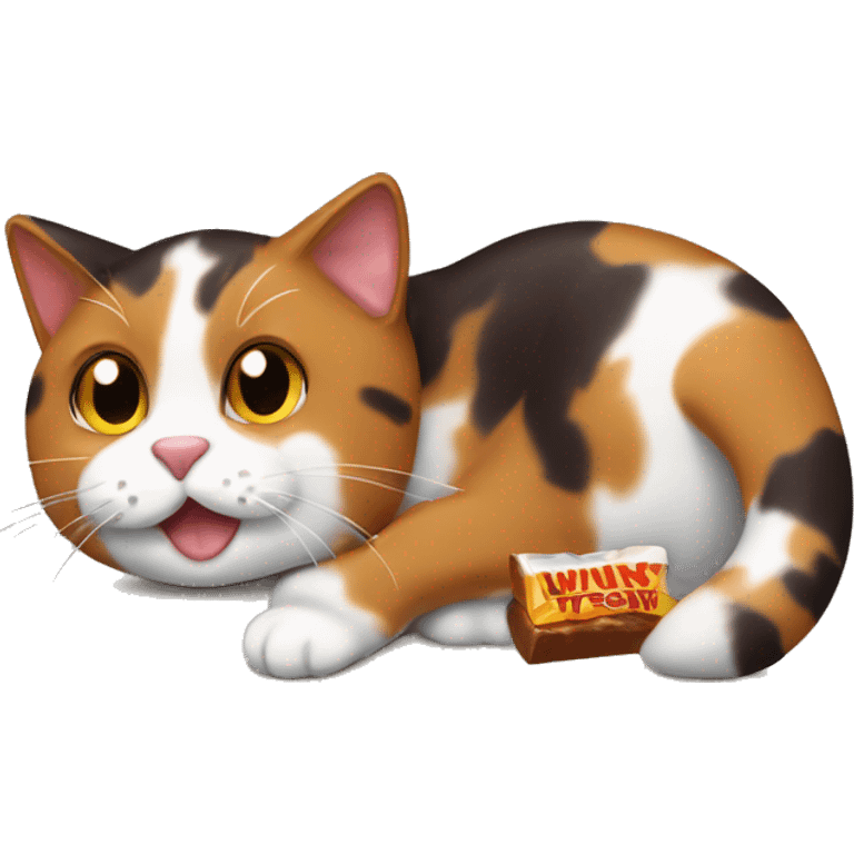 Calico cat eating a Twix bar emoji