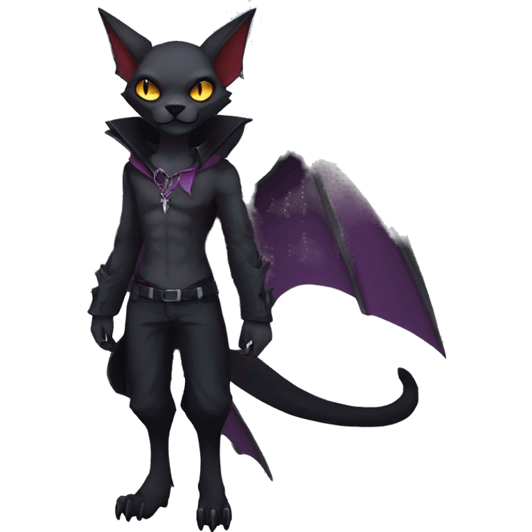 cool edgy anthro dark-shadow-themed animal vampiric bat-cat-hybrid Fakemon  with a collar full body emoji