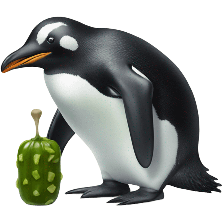 Penguin eating a pickle emoji