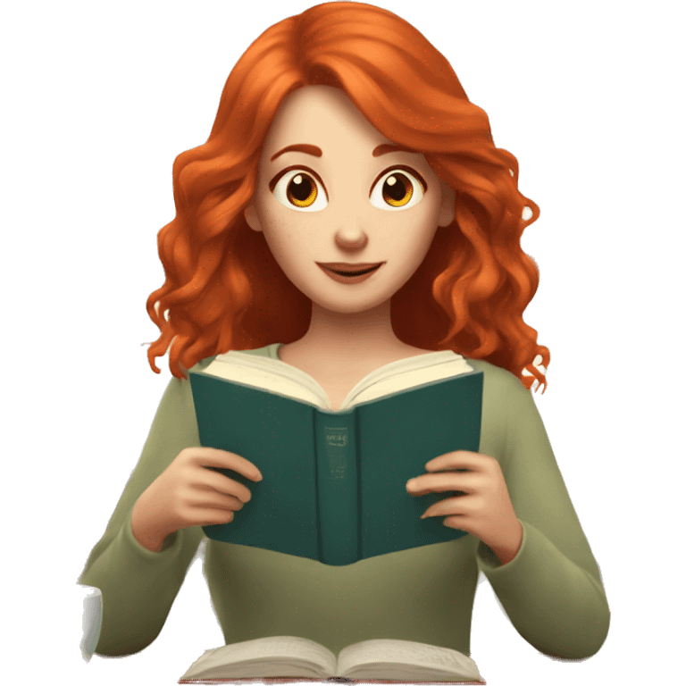 Red hair girl sipping tea reading book  emoji