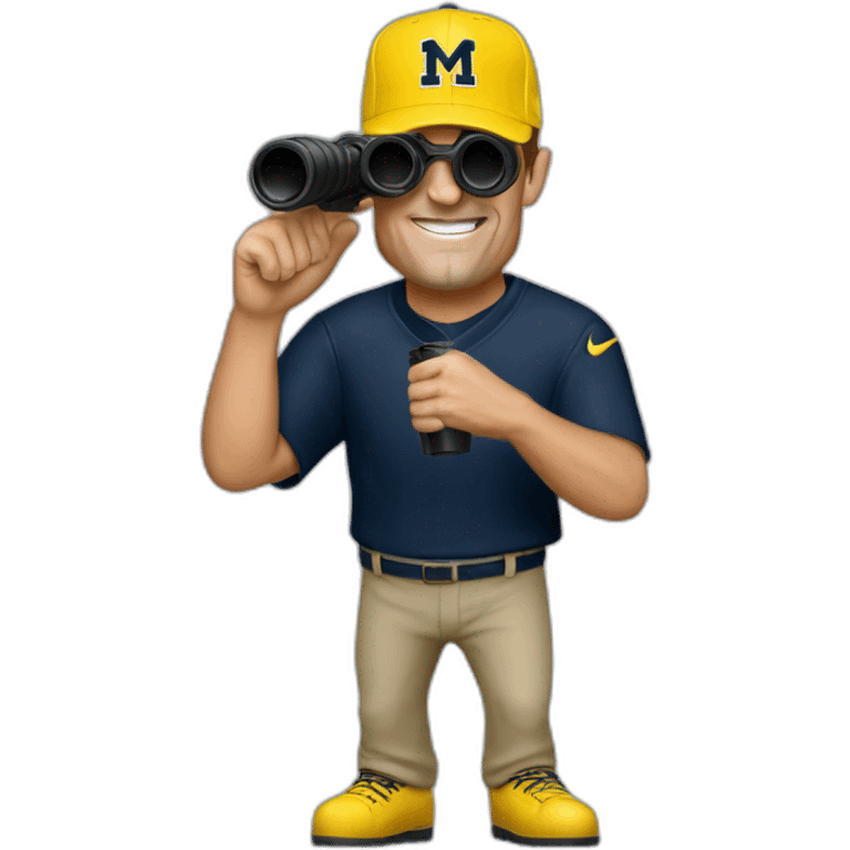 jim harbaugh with binoculars michigan emoji