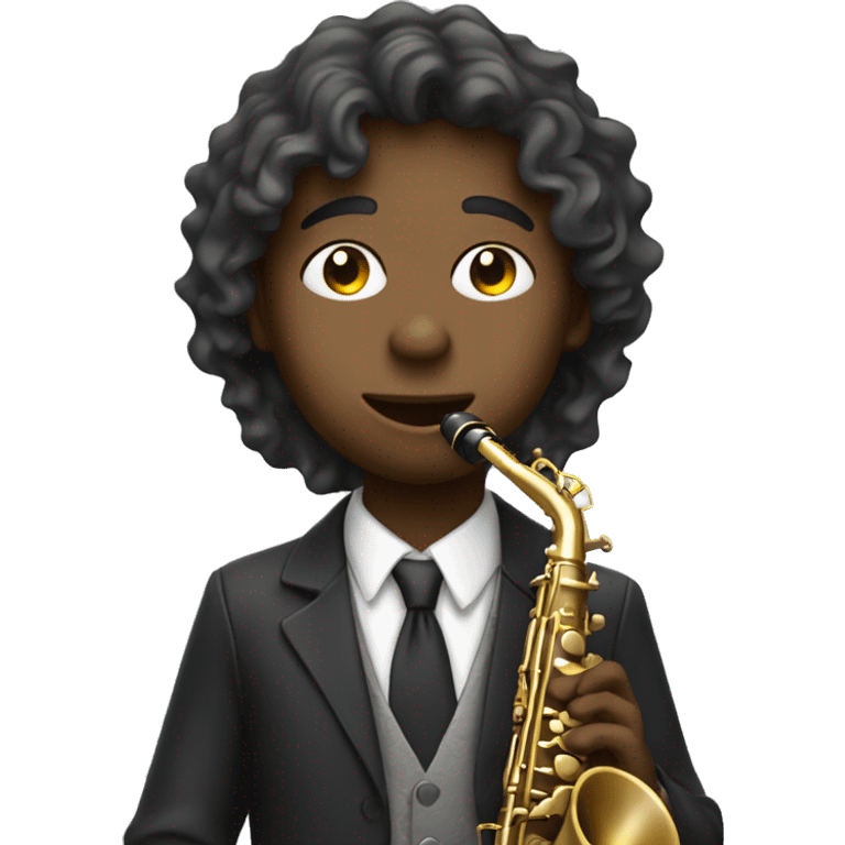 13 year ole boy with wavy hair covering eyes and playing the saxophone  emoji