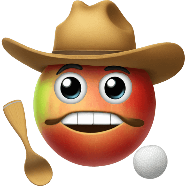 apple emoji with cowboy hat and mustache playing tennis emoji