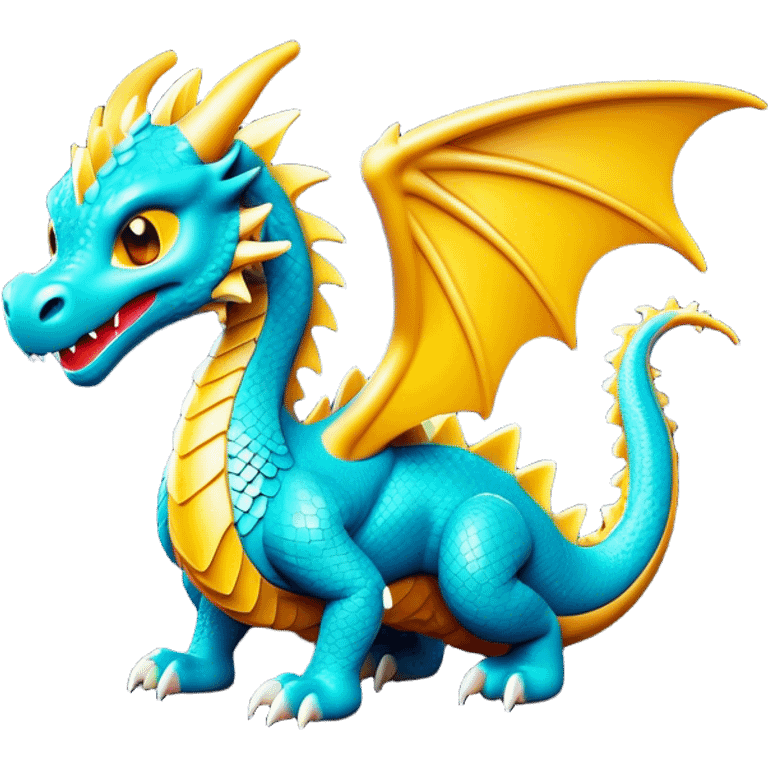 Clash of Clans aesthetic: Cinematic Playful Dragon Emoji, rendered in a 3D vector-style similar to standard emojis with minimal shading and bold, simplified shapes. A compact, isometric dragon with majestic wings and intricately scaled details, softly glowing with a legendary, mythical charm. Simplified yet unmistakably iconic, highly detailed and consistent, glowing with a soft radiant brilliance and high shine. Stylized with a touch of fantastical might and a soft glowing outline, capturing the essence of a mighty dragon with a friendly, playful demeanor! emoji