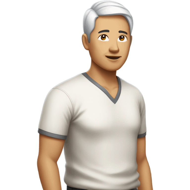 middle aged asian guy with short highlighted hair wearing v neck shirt emoji