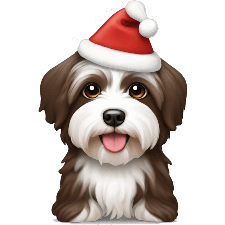 Chocolate and white Havanese in Santa hat emoji