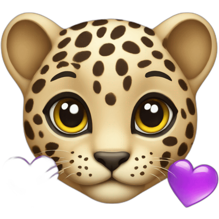 Baby leopard holding a purple heart  emoji