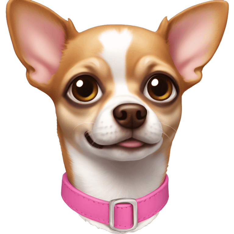 Brown and white chihuahua wearing a pink collar  emoji