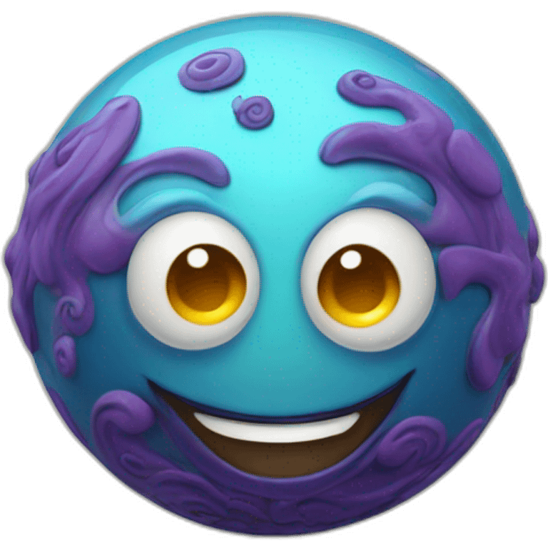 3d sphere with a cartoon genie skin texture with big happy eyes emoji