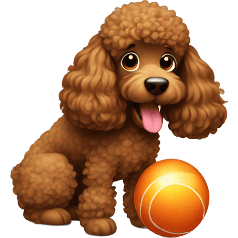 Brown poodle humping a toy ball emoji