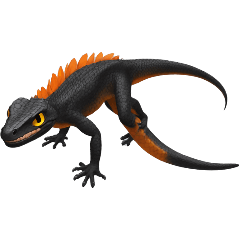 Black Shiny Lizard-Reptile-Raptor-Fakémon with Orange belly Full Body emoji