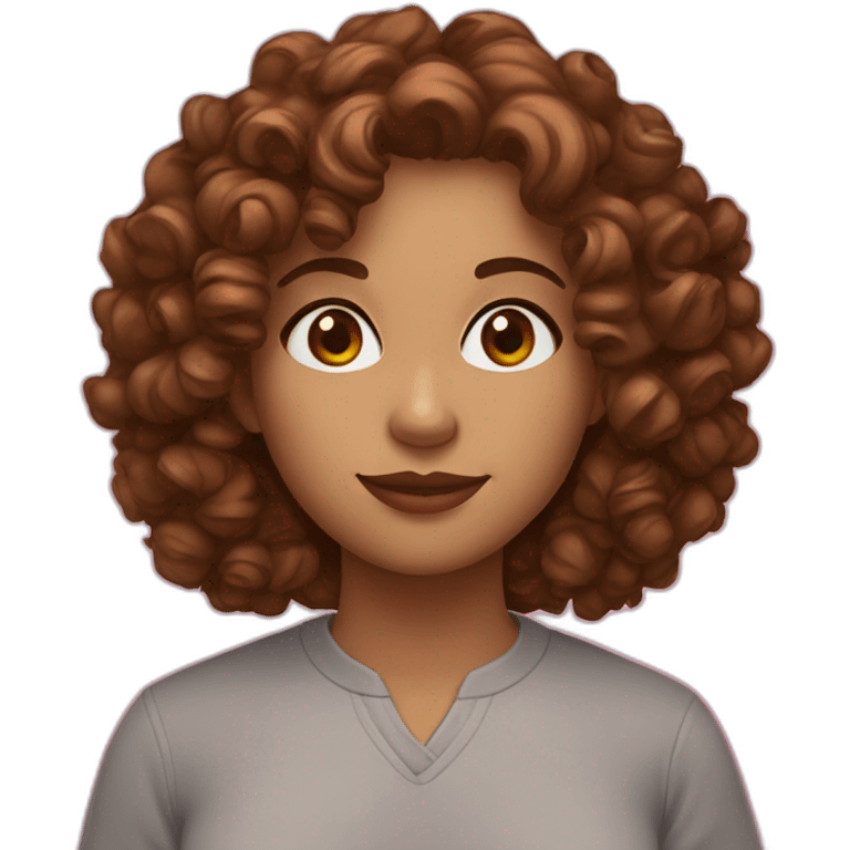 A 27 year old woman with brown curly hair, hazel eyes, roseyish cheeks & light skin  emoji