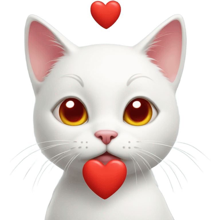 white kitty cat with heart on her head  emoji