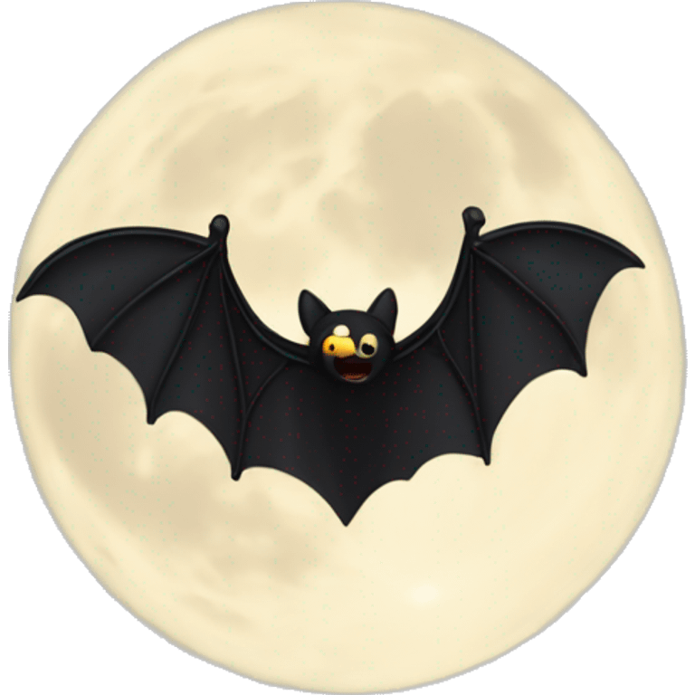 black bat flying near the moon with not face emoji