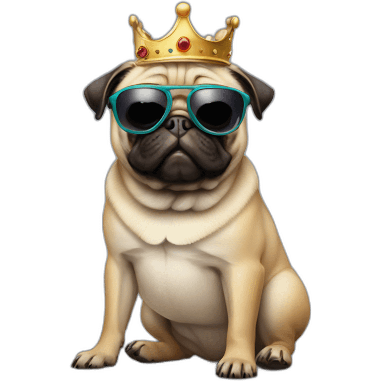 pug with crown and sunglasses and a cigarette emoji