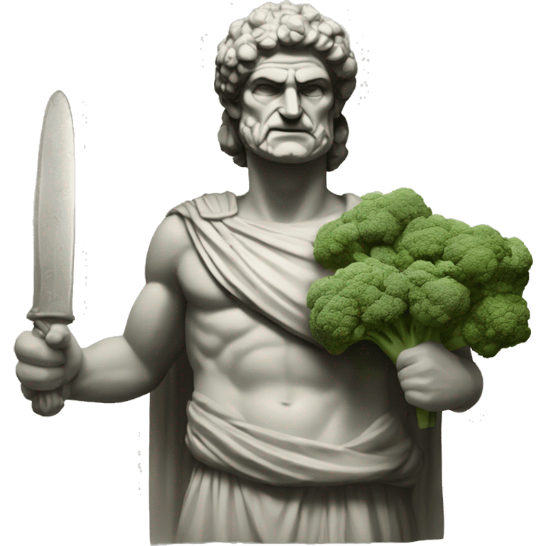 an ancien greek statut with broccolis as weapons emoji