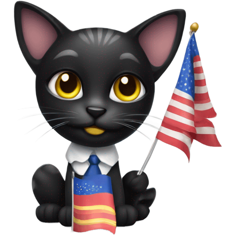 Black Cat with one good eye waving a flag that says “happy birthday Isaac” emoji