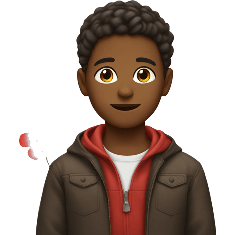 Brown-skinned boy with a red flower behind his ear. emoji