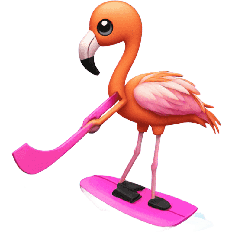 Pink Flamingo water skiing emoji