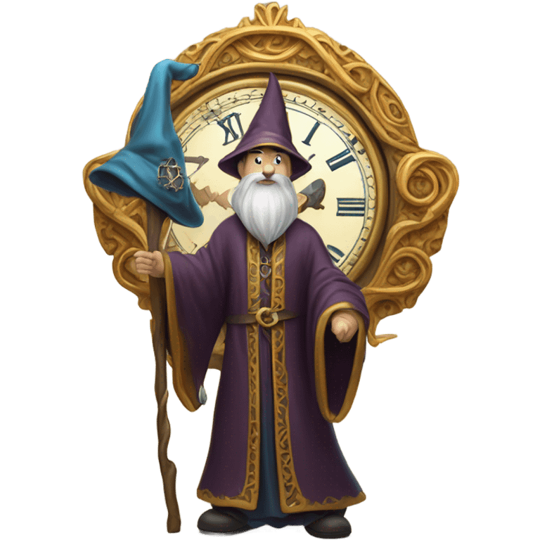 wizard holding a big clock emoji