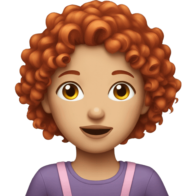 Girl with red curly hair making faces emoji