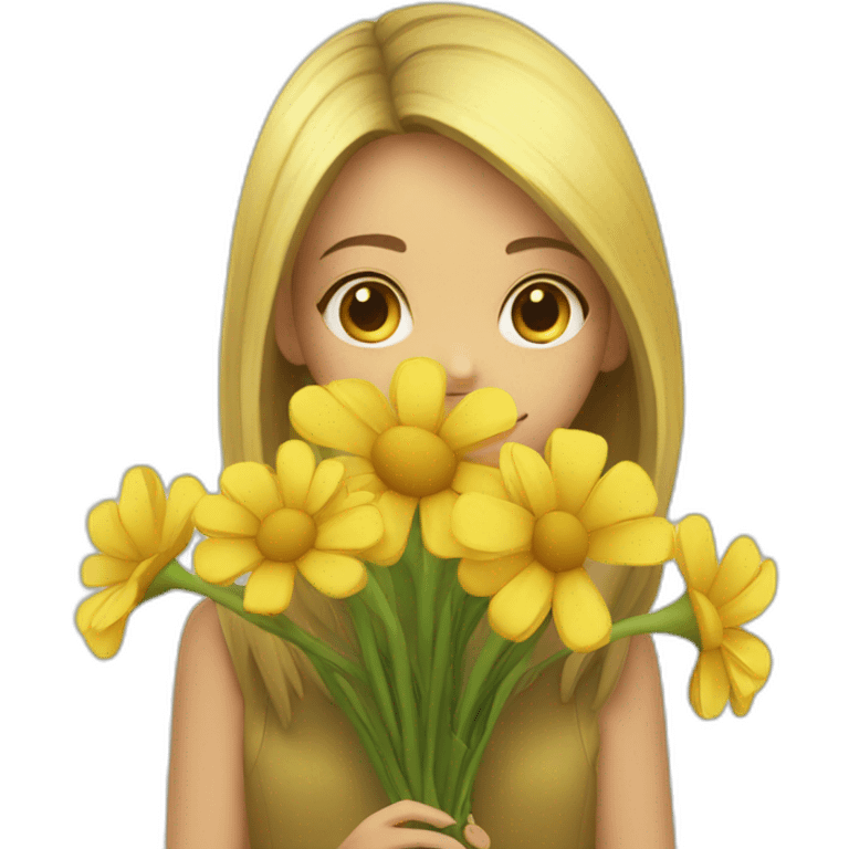 Yellow flowers with shy girl emoji