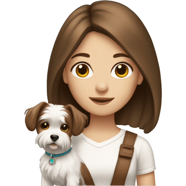 Brown hair girl with Maltese dog emoji