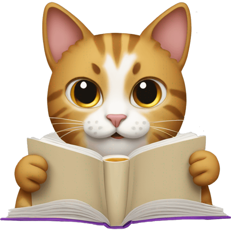 cat drinking a coffee while simultaneously reading a book emoji