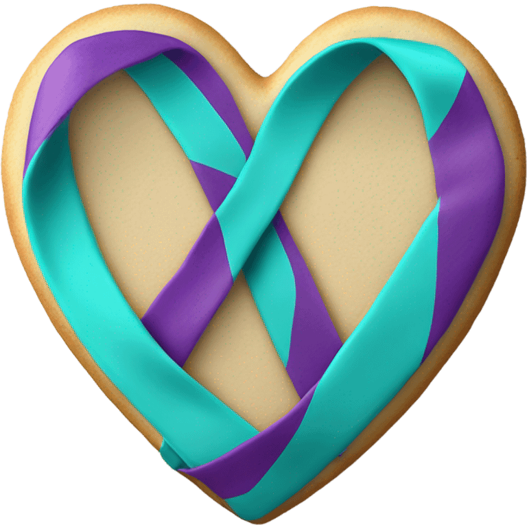 Heart cookie with teal purple support ribbon emoji