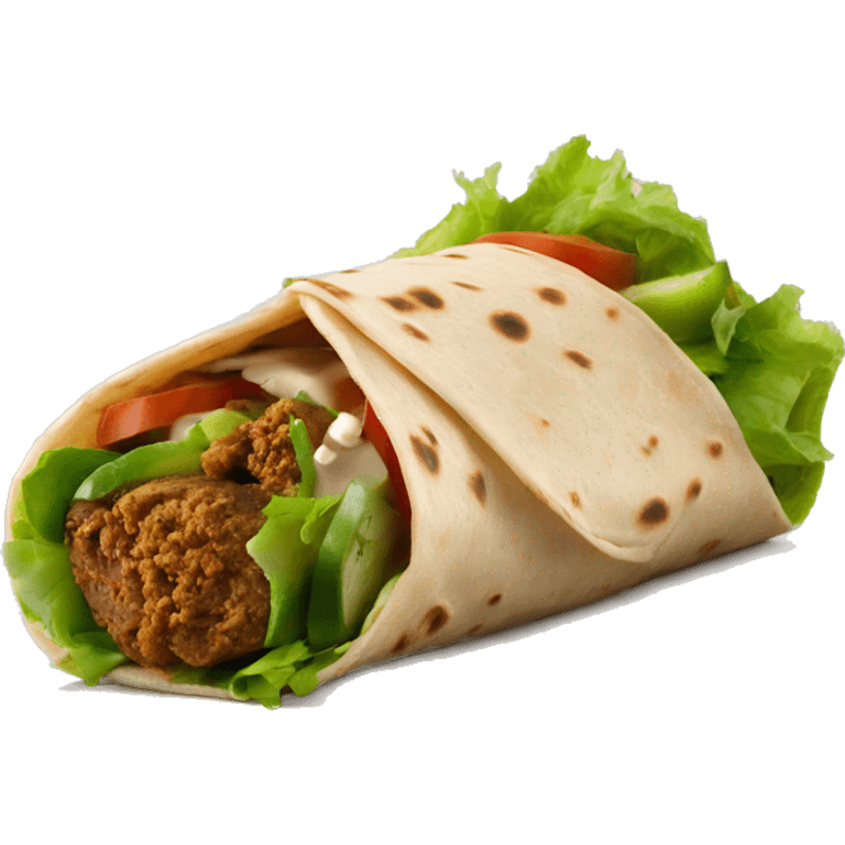 Gyros wrap with falafel tomato lettuce cucumber and hummus inside emoji