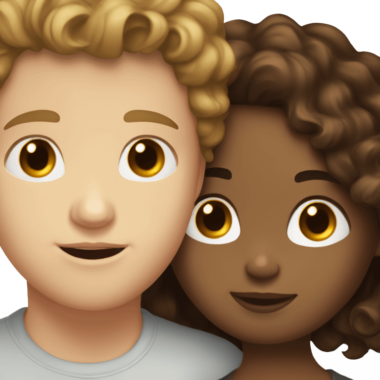 white girl with wavy brown long hair kissing a white boy with short curly brown hair emoji