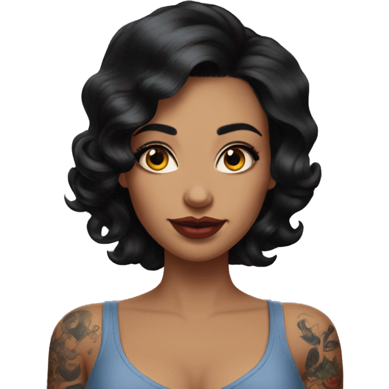 Pinupx shoulder length dark hair and tattoos .  emoji