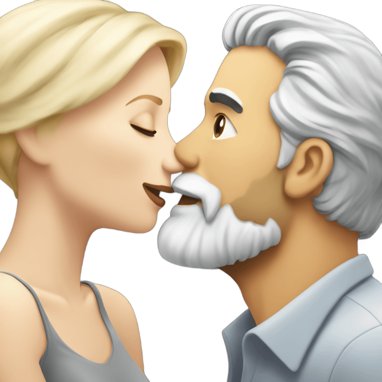 Gray haired man with beard kissing blonde pale woman emoji