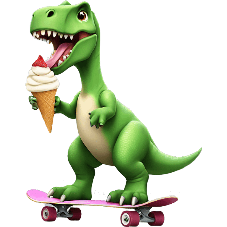 dinosaur eating ice cream on skateboard emoji