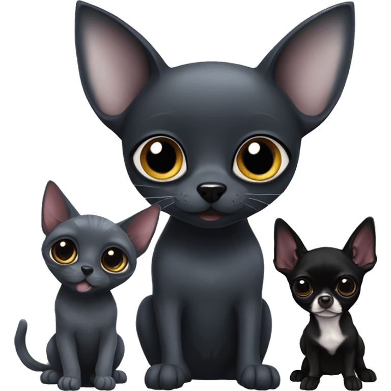 a russian blue cat and two all black chihuahuas emoji