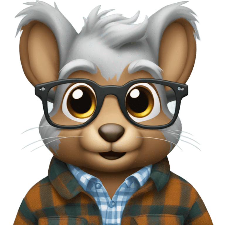 Squirrel with glasses and flannel shirt grey hair emoji