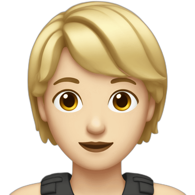 face of nonbinary white person with dark blonde bob, mid part and bangs emoji