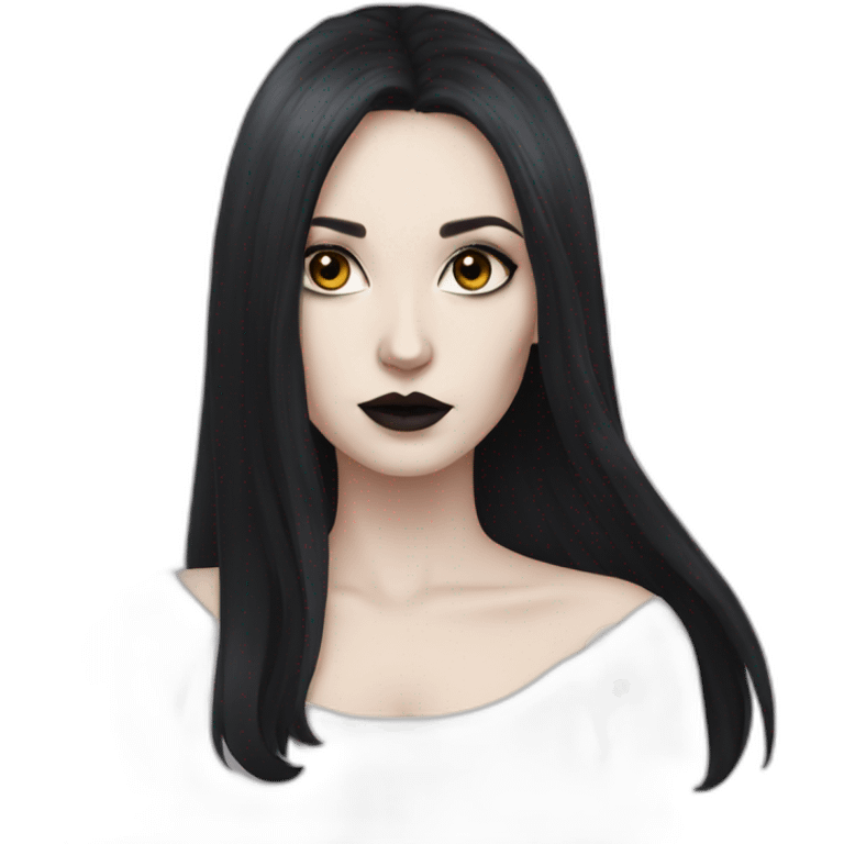 pale woman with long dark hair and gothic makeup emoji