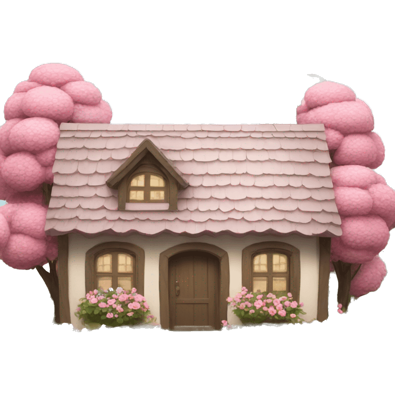 cottage with pink flowers emoji