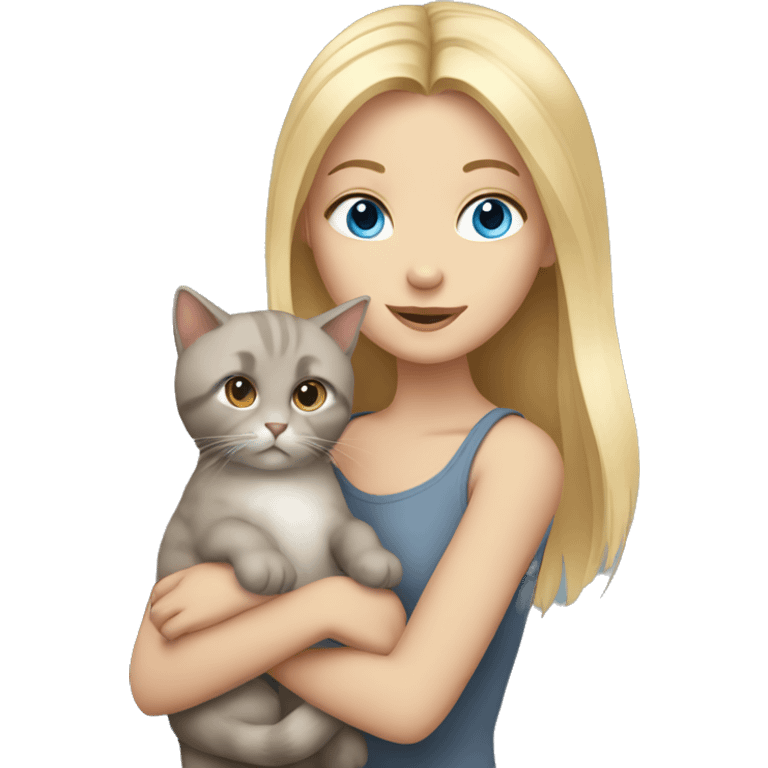 blond blue eyed girl holding a grey cat and a brown kitten emoji